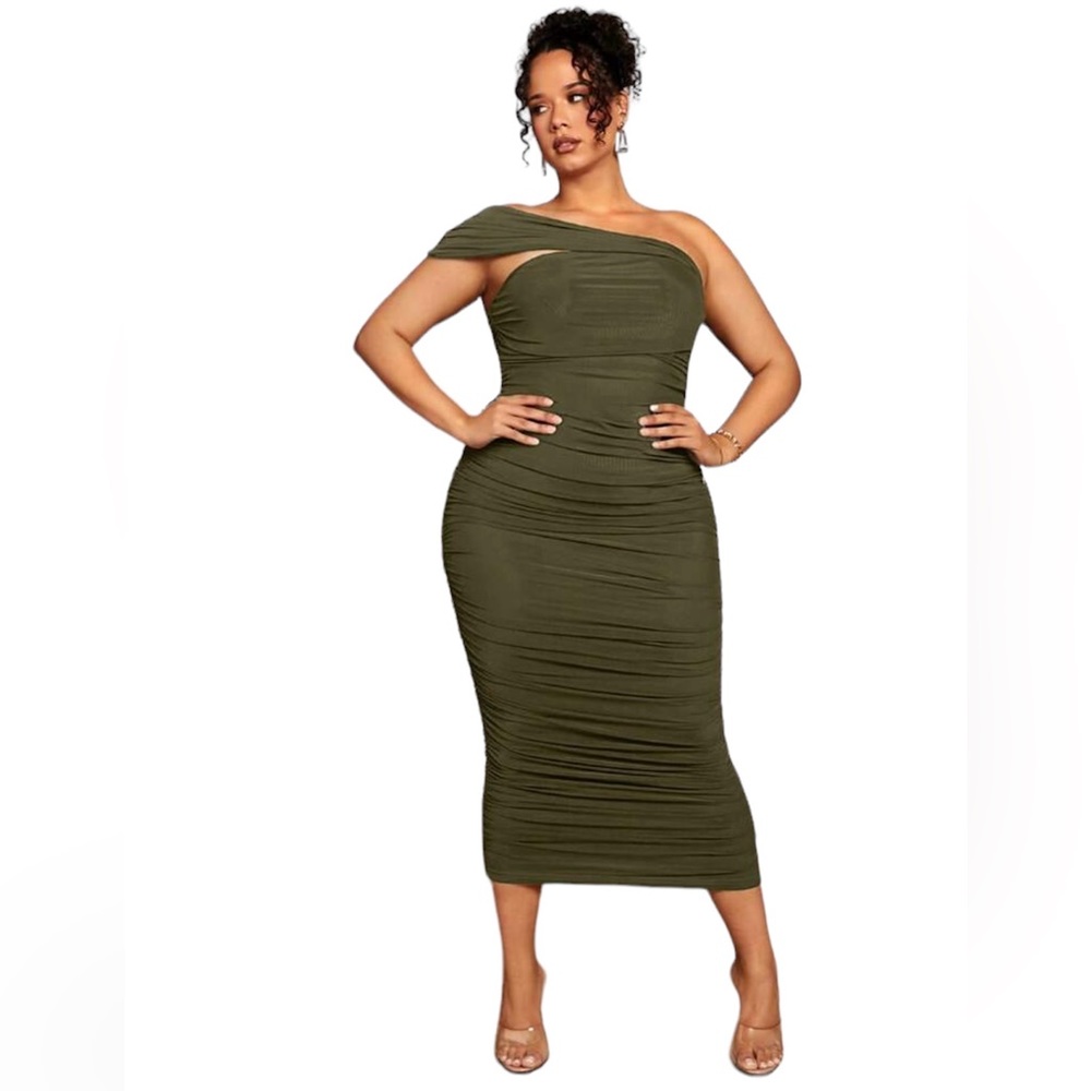 Green One Shoulder Ruffle Bodycon Dress
